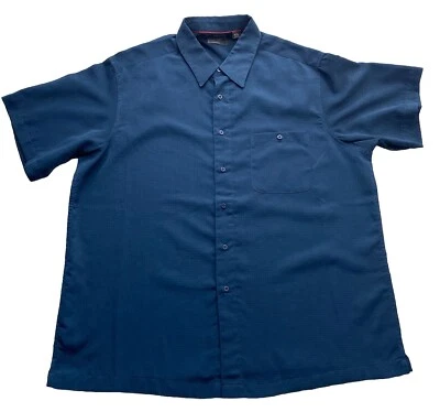 Marc Edwards Luxury Microfiber Navy Textured Short Sleeve Button Up Size XXL - Image 1 of 4