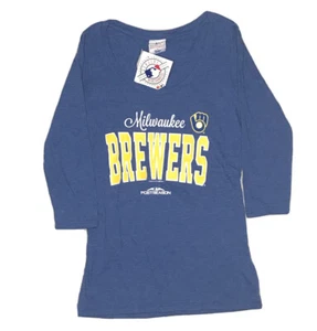 Milwaukee Brewers Shirt Women Medium Blue 3/4 Sleeves Scoop Neck Graphic Tee NWT - Picture 1 of 7