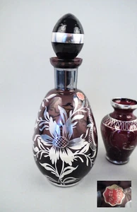Jarra de cristal de Murano Italy y 2 jarrones con pintura superpuesta de plata 925 Mid Century - Imagen 1 de 9