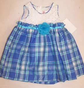 BNWT GIRLS WHITE AND BLUE TARTAN  DRESS - SIZE 000 TO 6 - Picture 1 of 2
