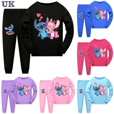 MARKENLOS Neu Stitch And Lilo Langarm T-Shirt und Hose Set, Top Sportbekleidung für Kinder