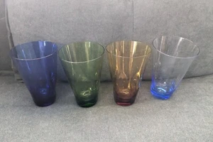 Vintage Handblown Colored Tumblers Pinch Dimple Drinking Glasses MCM Set Of 4 - Picture 1 of 10