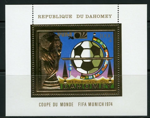 Benin Dahomey 1974 Munich Soccer Fifa Gold Foil Gold Michel 587 Bloc 37 A Perf Cover