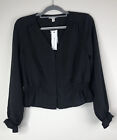 TOPSHOP Women's Black V-Neck Long Sleeve Button Front Peplum Blouse Size 6 NWT