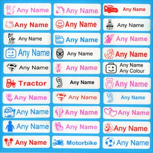 35 Printed Iron On Name Labels,  School Clothes Uniforms Care Home Garments Tags - Imagen 1 de 5