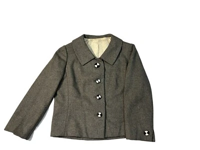 Chaqueta Blazer De Colección Christian Dior Francia Gris Lana Talla 10 Molinete Botón Años 40 Foto 1 de 4