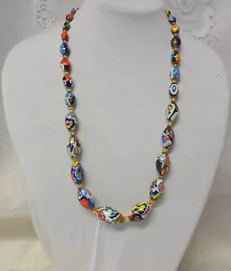 COLLAR DE CUENTAS DE VIDRIO ARTÍSTICAS MILLEFIORI DE COLECCIÓN VENECIANO MURANO GRADUADO - Imagen 1 de 1