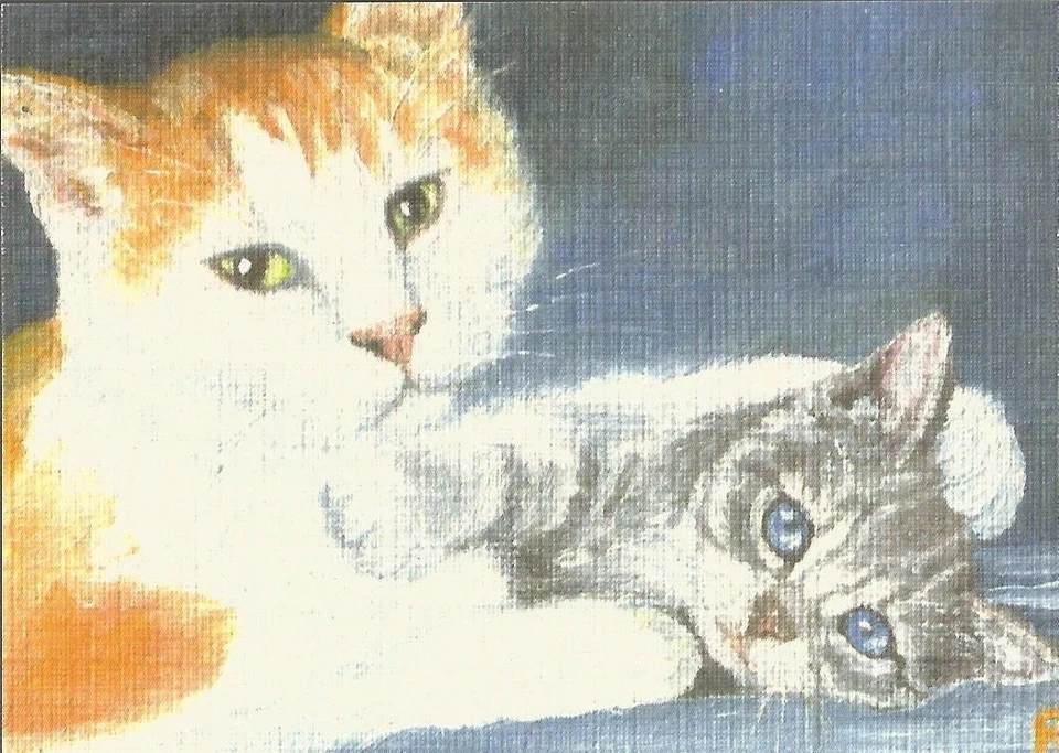 ACEO Print of original oil painting "Best Friends" cats kittens - Image 1 of 1