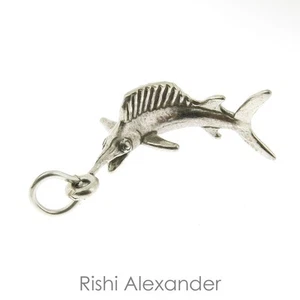 925 Sterling Silver Swordfish Charm Made in USA - Imagen 1 de 2