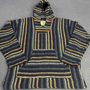 Iguana Jack Baja Hoodie L Mexican Jerga Surf Poncho Drug Rug Multicolor Striped - Picture 1 of 7