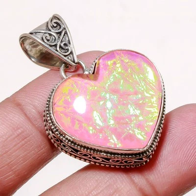 Pink Australian Triplet Opal Gemstone Vintage Pendant Unique Heart Jewelry 1.80" - Image 1 of 4