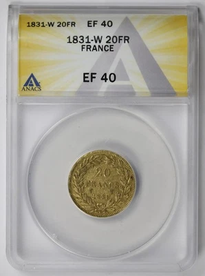 Oro Francia 1831-W 20 francos XF EF 40 ANACS Foto 1 de 4