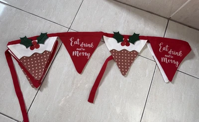 Banderín de Navidad Pudín de Navidad Comer Beber y Ser Feliz Bordado Peggy Wilkins Foto 1 de 4