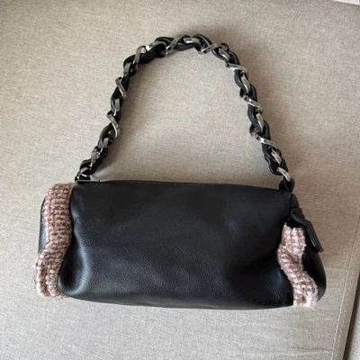 Bolso de Hombro CHANEL Cuero Negro Rosa Marrón Tweed Borde Eslabones Barril Y2K Foto 1 de 4