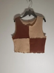 Shein Girls Colorblock Tan/Brown Crop Vest Top Size 11-12Y New in Bag - Picture 1 of 8