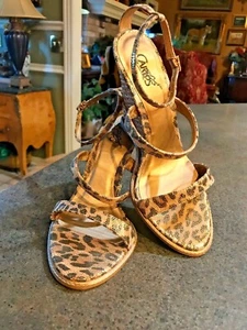 CARLOS by CARLOS SANTANA METALLIC LEOPARD WEDGE HEEL SANDALS; NWOT Sz: 6 1/2 Med - Picture 1 of 10