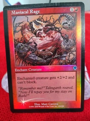 MTG Maniacal Rage Enchant Creature Invasion FOIL Error  *Crimped*  - Image 1 of 4