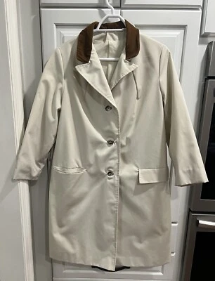 Gabardina vintage Sears Jr Bazaar bronceada bolsillos imitación gamuza cuello talla 13 Foto 1 de 4