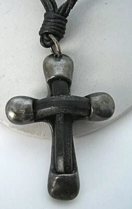 Vintage Gothic Uno-De 50 UNOde50 Antiqued Silver Metal & Leather Cross Necklace - Picture 1 of 7