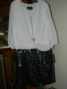 Girls Size 14 Amy Wear Beautiful Dress with Necklace! Black/White/Silver-NWT! - Picture 1 of 4