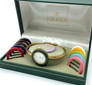 Gucci Change Bezel 12 Colors White / Gold Dial Ladies Watch w/ Box Great++ - Picture 1 of 7