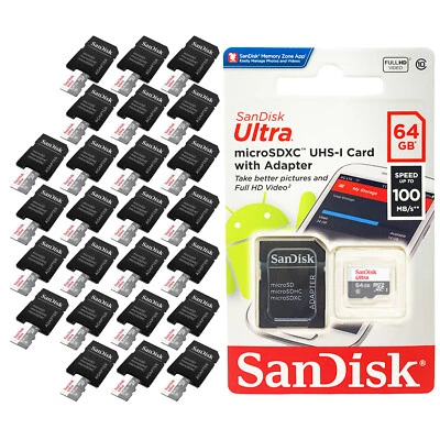 SanDisk Ultra Micro SD Card 64GB UHS-I Class10 With Adapter 100MB/s Pack of 25 - Image 1 of 4