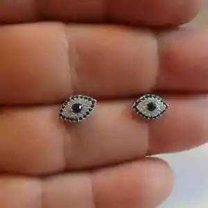 2Ct Simulated Sapphire & Diamond Evil Eye Stud Earrings14k White Gold Plated - Picture 1 of 4