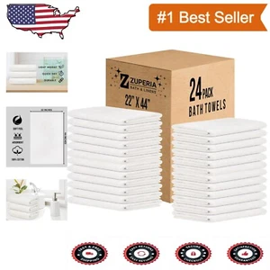 Economy Light Weight 24 Pack Bath Towels - Ultra-Soft 22x44 Inches Cotton Towels - Picture 1 of 11