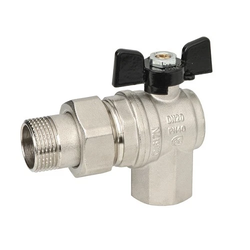 Valvola a sfera a bocchettone angolo squadra 90° diametro 3/4 o 1" leva farfalla - Immagine 1 di 1