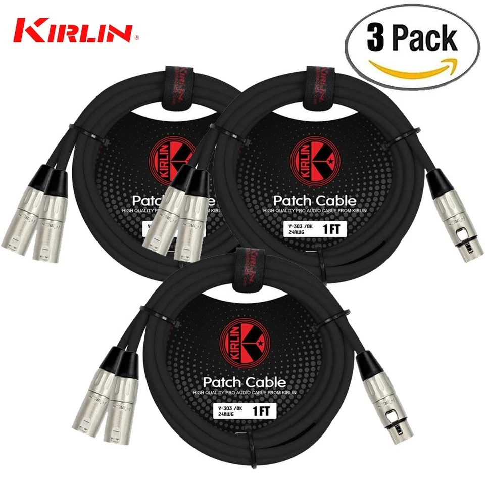 PACK de 3 cables en Y divisores Kirlin de 1 pie XLR hembra a doble XLR macho Y-303-01 Foto 1 de 1