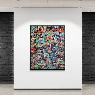 Tela astratta multicolore unica nel suo genere - 35 x 28 pollici - coltello tavolozza testurizzato - Immagine 1 di 4