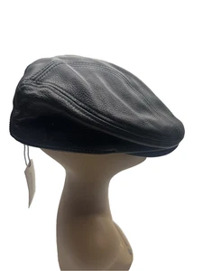 NEW Vintage Stetson Genuine Pebble Leather Black Newsboy Cabbie Hat L/XL - Picture 1 of 10