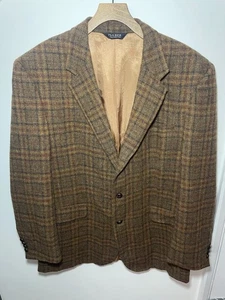 Jos. A. Bank Vintage Harris Tweed 100% Wool Jacket 46L Blazer Brown Men's Check - Picture 1 of 12