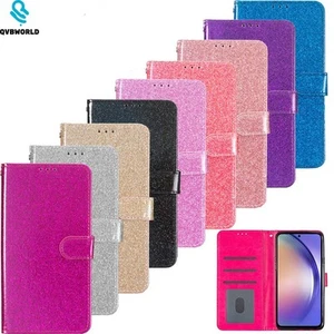 For Huawei P50 Pro P40 P30 P20 P10 Y6P Glitter Leather Wallet Case Phone Cover - Picture 1 of 21