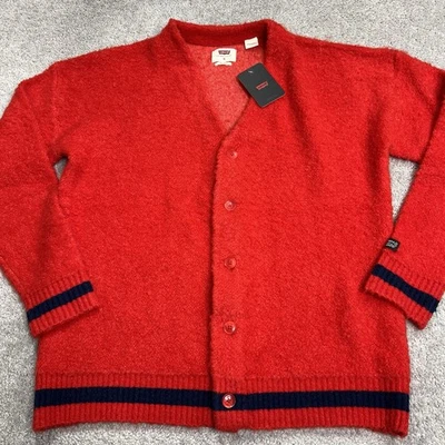 CÁRDIGAN BOXY LEVI'S COIT en Rojo Amapola Calce Relajado Para Hombres Mediano Mezcla de Lana Difusa Nuevo con Etiquetas Foto 1 de 4