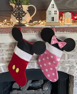 Disney Mickey & Minnie Mouse Vintage Christmas Stockings Ears EUC - Picture 1 of 7