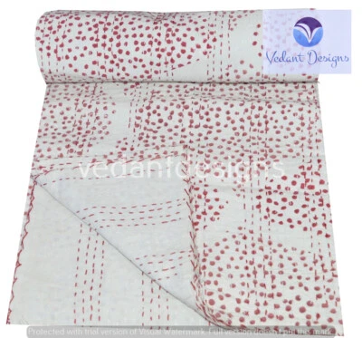 Colcha hecha a mano con estampado de bloques Kantha bordada doble/individual manta Foto 1 de 4