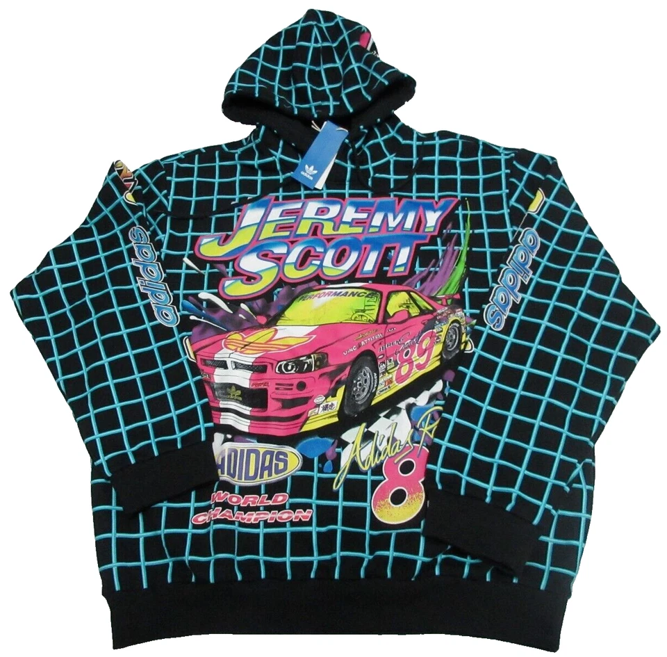 Adidas HG6511 Originals Men's Jeremy Scott Rally Black Hoodie Size L LARGE