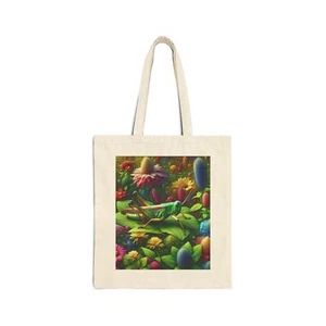 Cotton Canvas Tote Bag Grasshopper in a Garden Setting Design 1, Gift Birthday - Picture 1 of 15