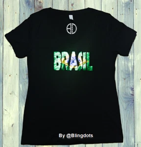 Camicia donna Brasil bling paillettes Camiseta do Brazil glitter scintillante jersey - Foto 1 di 6
