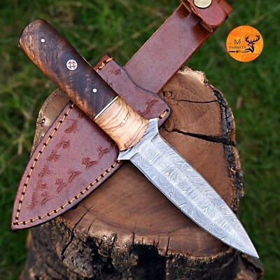 HANDMADE DAMASCUS STEEL BOOT KNIFE THROWING DAGGER HUNTING SURVIVAL EDC 2329 - Image 1 of 4