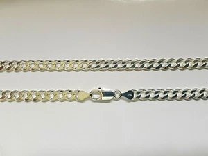 Genuine Solid 925 Sterling Silver Diamond Cut Bevelled Curb Mens Chain 50 cm - Picture 1 of 6