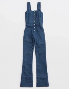 NEW Women's Size XS Aerie American Eagle Denim Jean Overalls Blue Kick Flare - Picture 1 of 8
