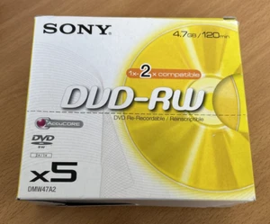 5 Pack Blank Sony DVD-RW Re-Recordable Discs *NEW & SEALED* - Afbeelding 1 van 2