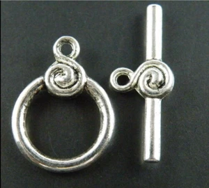 50 sets Antiqued Silver Metal Circle toggle clasps - Picture 1 of 2