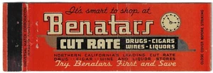 Copertina vuota libro fiammiferi Benatars Cut Rate Drugs Northern California's Leading FL - Foto 1 di 3