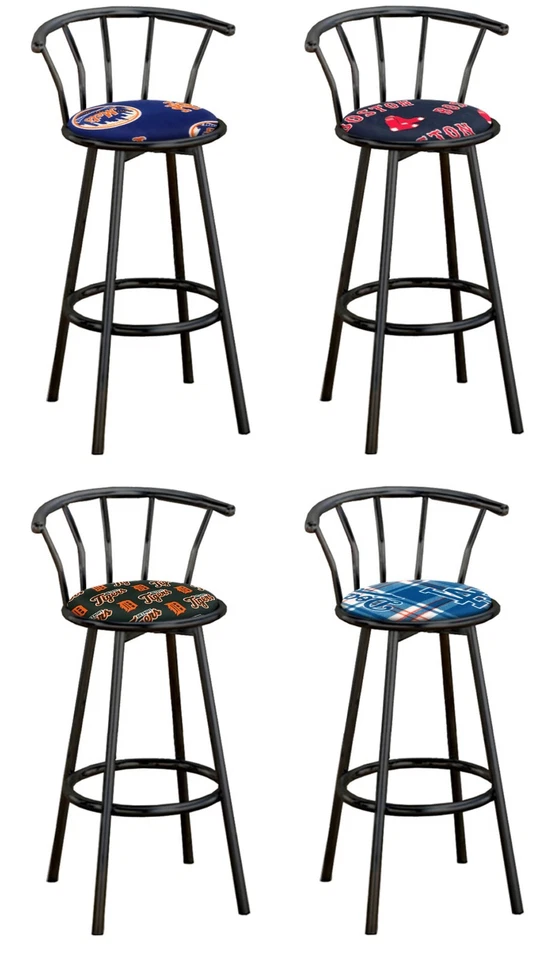 Taburete de bar MLB 24" O 29" de alto acabado negro respaldo logotipo del equipo tela asiento giratorio Foto 1 de 1