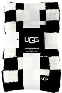 🔲UGG Throw Blanket POPPY  Checkered Stretch Sweater Knit Black/White 50"x70"❄️