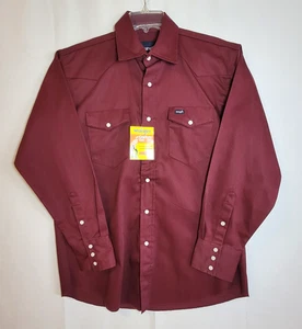 Vintage Camicia western Brushpopper Wrangler Pearl Snap nuova con etichette uomo L bordeaux cowboy C6 - Foto 1 di 9