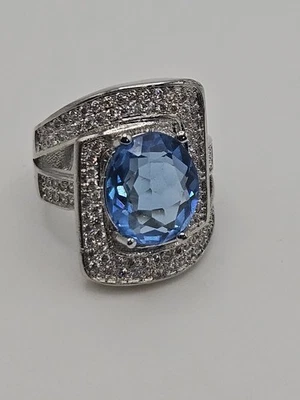 Moda Anillo de cóctel tono plata topacio vidrio circonita cúbica acento talla 6,5 Foto 1 de 4